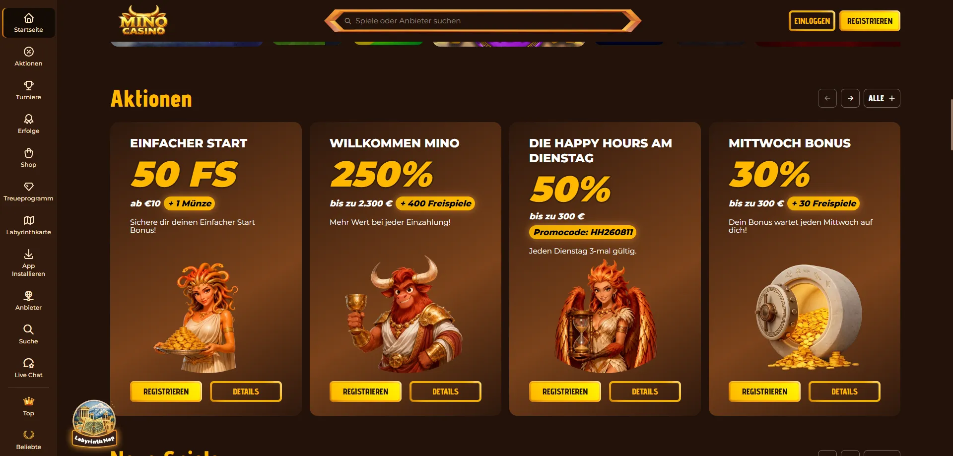 Bonus di benvenuto Mino Casino &mdash; fino a &euro;2300 e 400 Free Spin