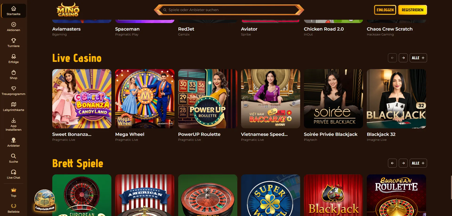 Live casino Mino Casino – dealer reali con Evolution e Playtech