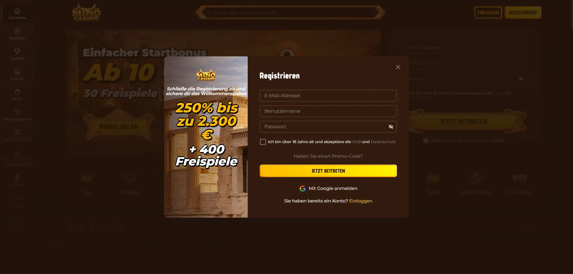 Registrazione Mino Casino — crea il tuo account in pochi minuti
